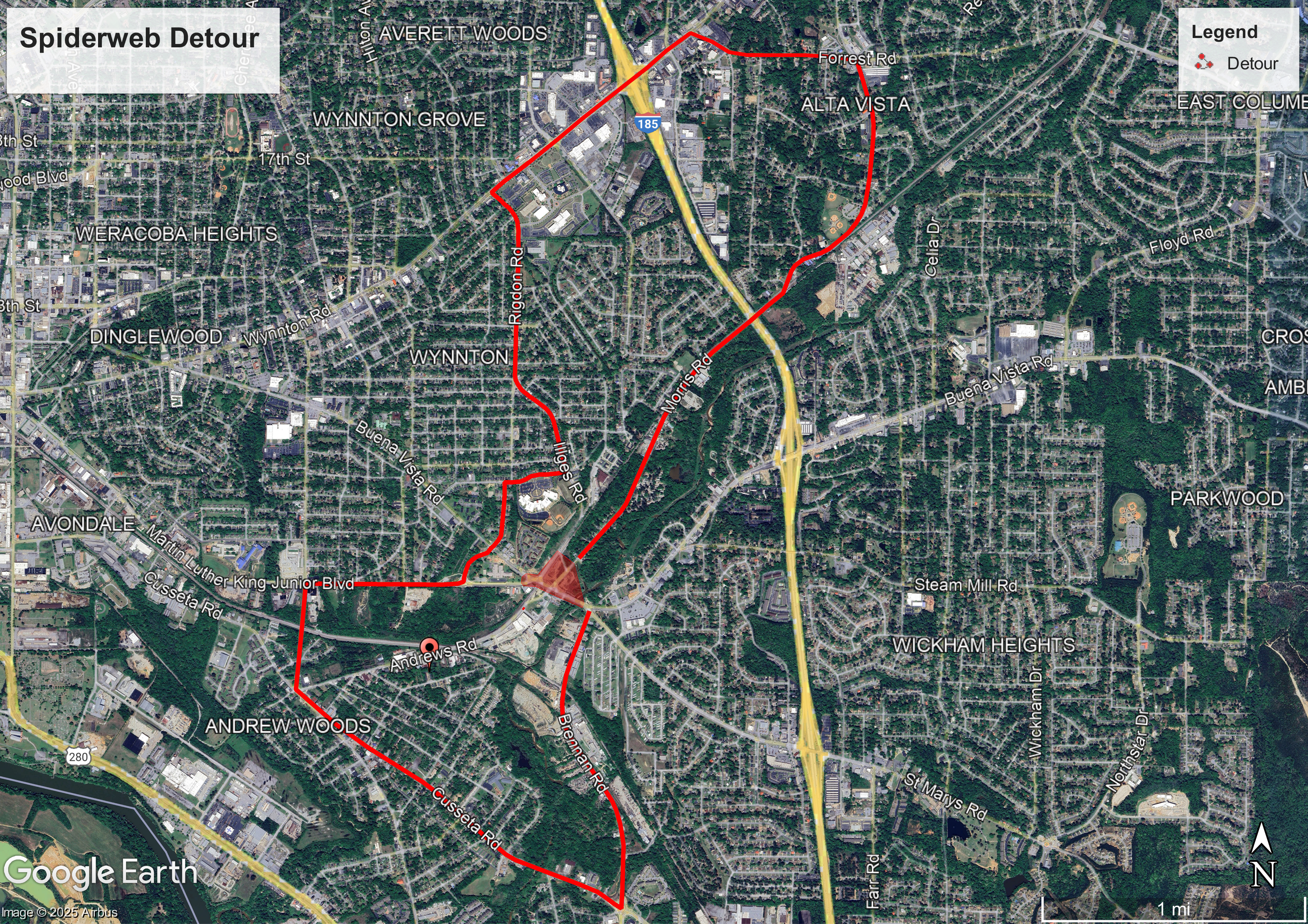 spiderweb detour map